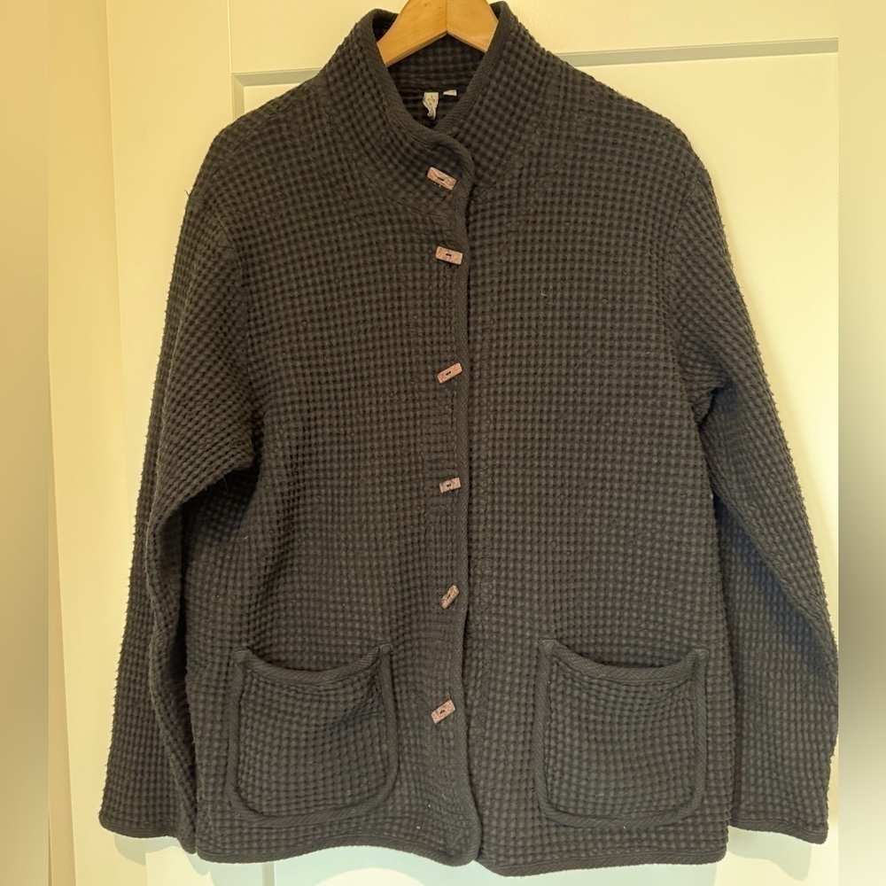 Vintage Focus Waffle Weave Black Jacket with Pockets Button Detail / XL